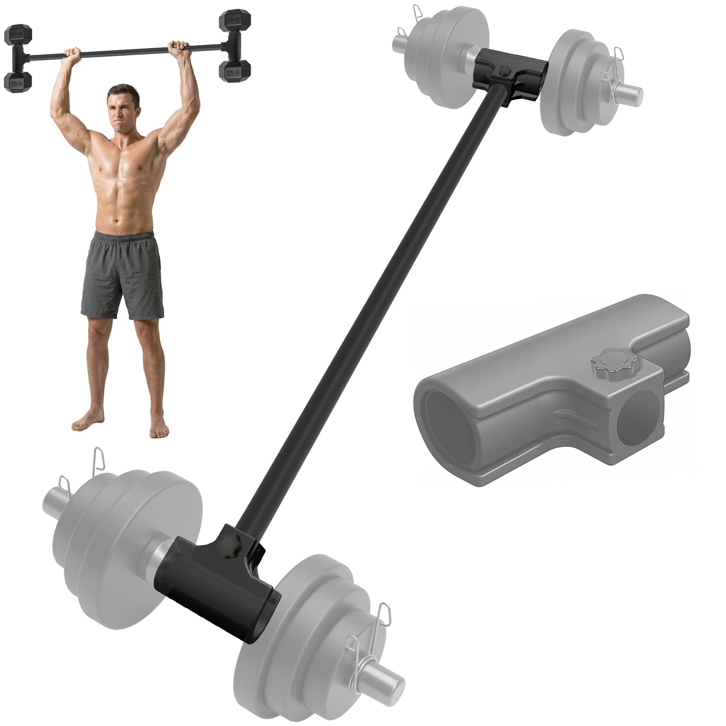 YCZCJJ Dumbbell Barbell Converter Bar, Barbell for Dumbbells Attachment Adjustable Weight up to 200Lb, Home Fitness Uses Dumbbell to Barbell Converter