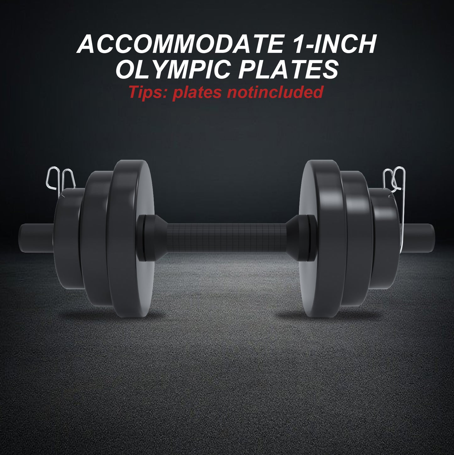 YCZCJJ Olympic Dumbbell Handles, Olympic Dumbbell Bar Barbell for Strength Training, Compatible with 1’’ Standard Plates, 2 Pair of Spring Collars Included