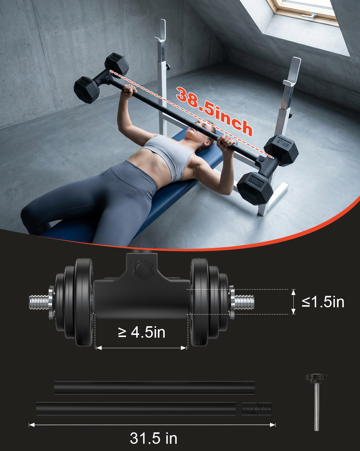 YCZCJJ Dumbbell Barbell Converter Bar, Barbell for Dumbbells Attachment Adjustable Weight up to 200Lb, Home Fitness Uses Dumbbell to Barbell Converter